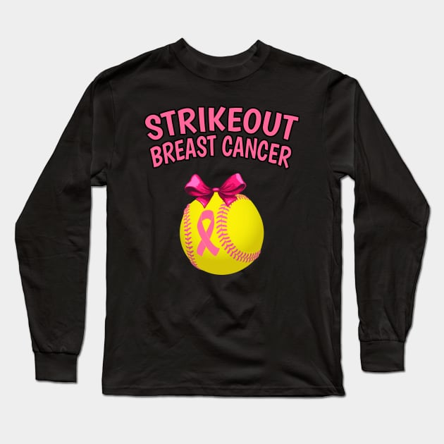 Strike Out Breast Cancer Awareness - Softball Pink Ribbon Long Sleeve T-Shirt by Trade Theory